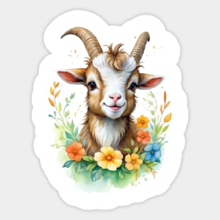 Caprine Cuteness: Watercolor Baby Goat Bliss Sticker